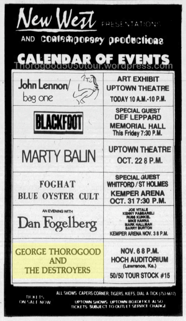 15 George Thorogood 50 50 Tour Lawrence Kansas Hoch Ad Kansas City Star 1981 Oct 11 pg 19C Spelling Error