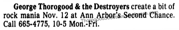 21 George Thorogood 50 50 Second Chance Ad ROCK MANIA Detroit Free Press 1981 Oct 25