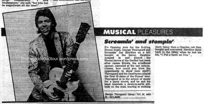 25 George Thorogood 50 50 Tour Savoy New York Concert Preview Daily News Nov 16 1981 pg M5