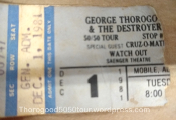 41 George Thorogood 50 50 Tour Mobile Alabama Saenger Theatre Concert Ticket Stub Dec 1 1981
