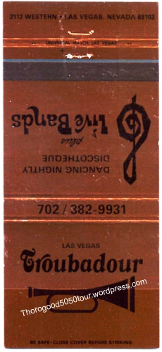 50 Las Vegas Troubadour Matchbook Cover
