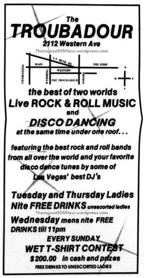 VENUE USA NV Las Vegas Troubadour Rock and Roll Disco Ad UNLV Rebel Yell Nov 15 1979 pg 5